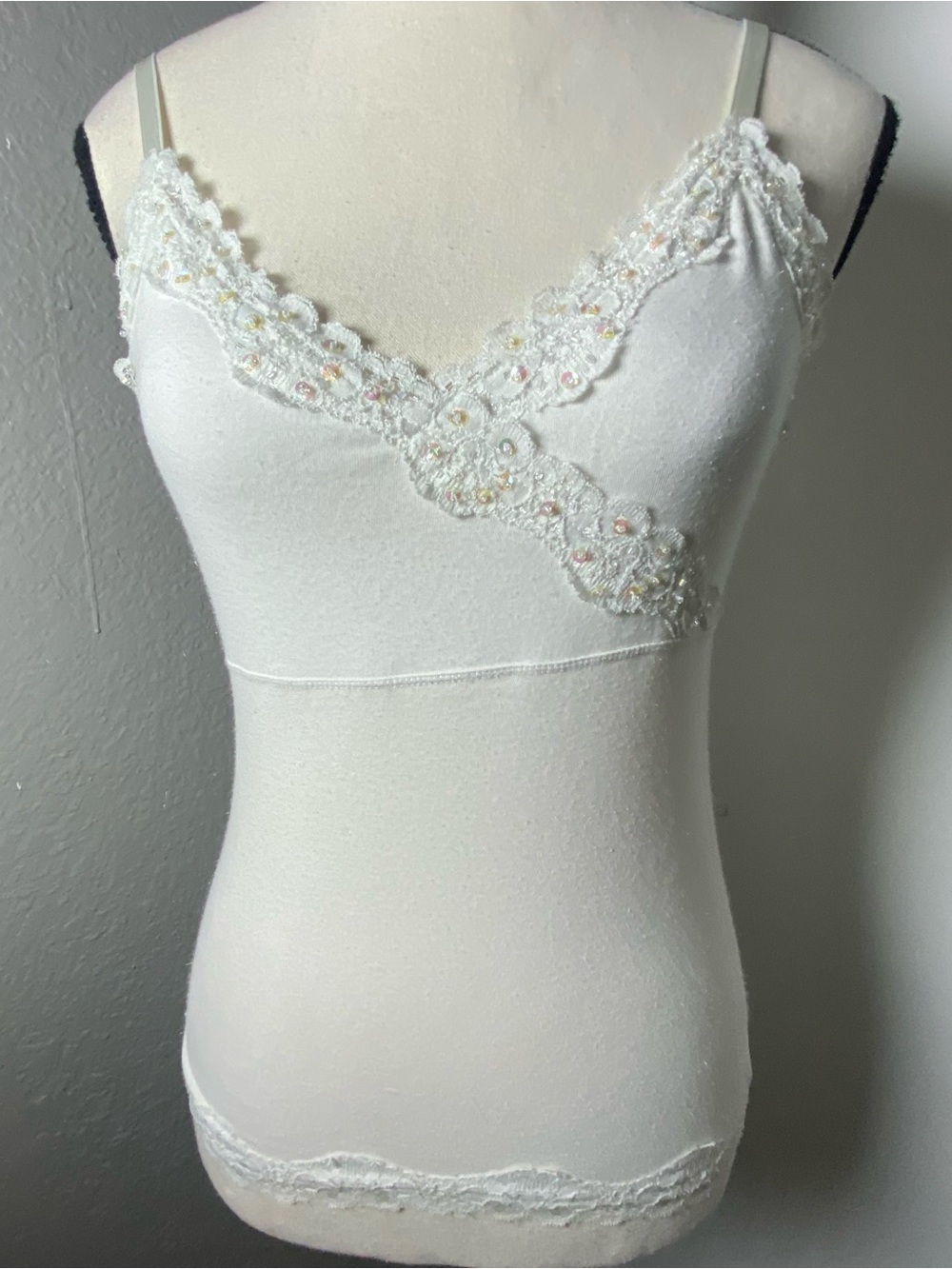 Y2K Fairy White Sequin Lace Tank Top Size Small/Medium